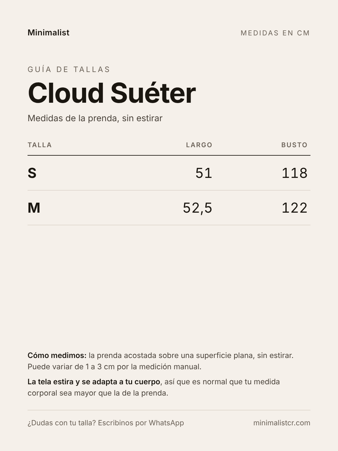 Guía de tallas de Cloud Suéter