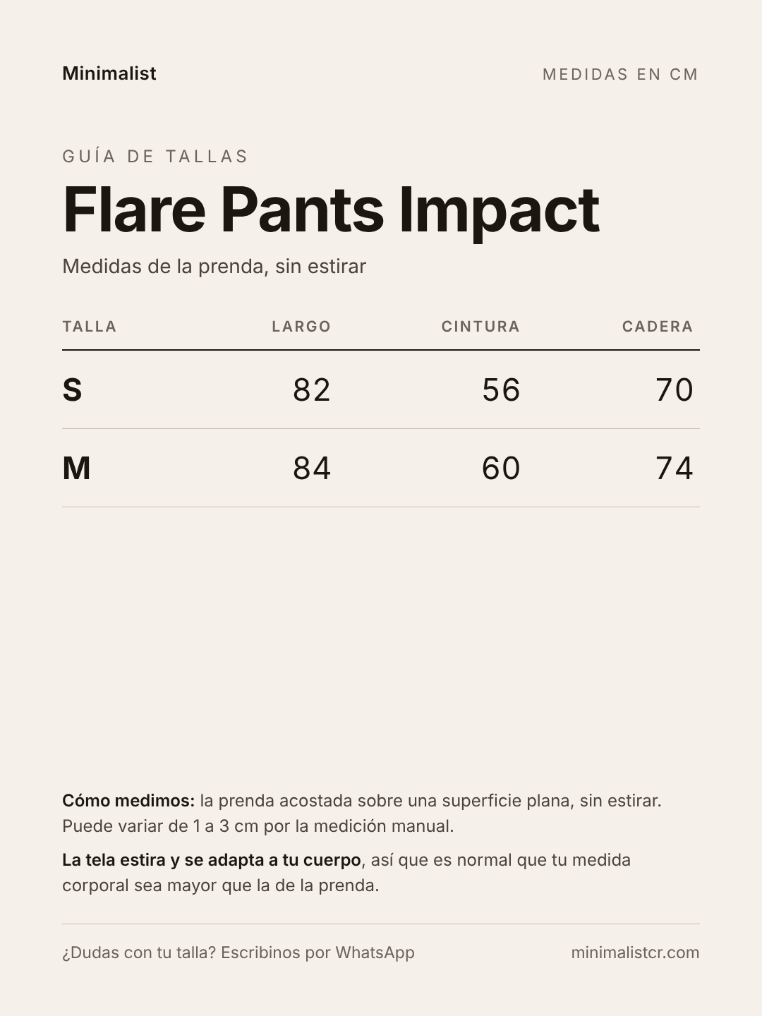 Guía de tallas de Flare Pants Impact