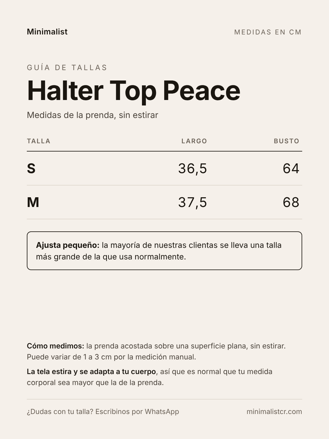 Guía de tallas de Halter Top Peace