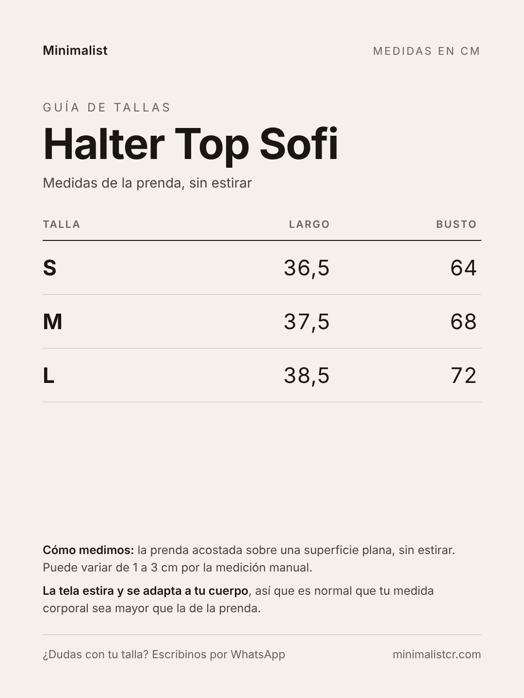 Guía de tallas de Halter Top Sofi