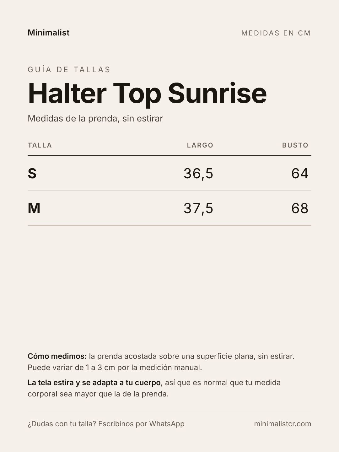 Guía de tallas de Halter Top Sunrise
