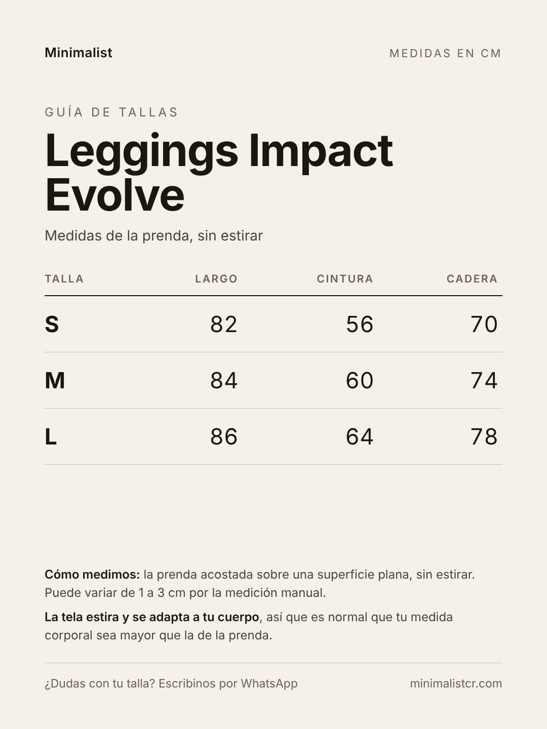 Guía de tallas de Leggings Impact Evolve