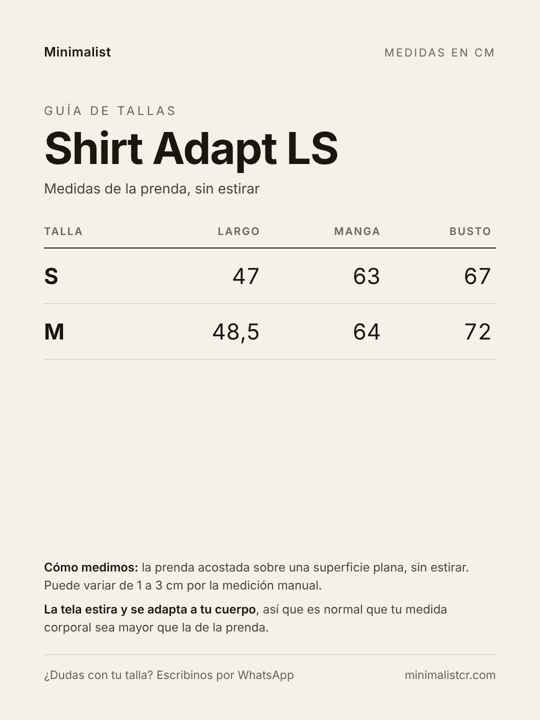 Guía de tallas de Shirt Adapt LS
