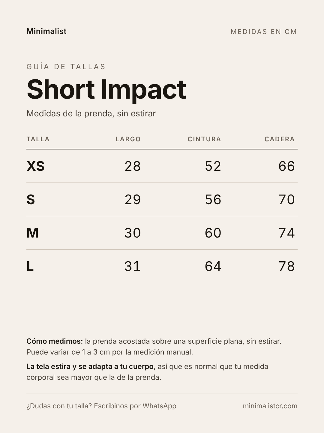 Guía de tallas de Short Impact