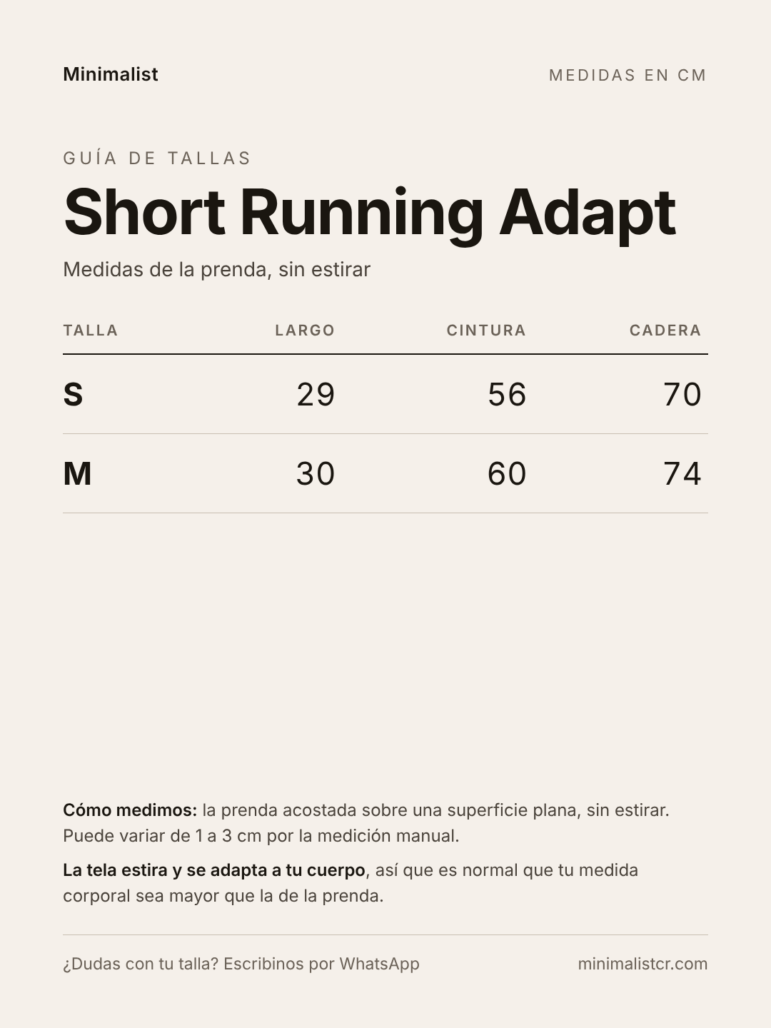 Guía de tallas de Short Running Adapt