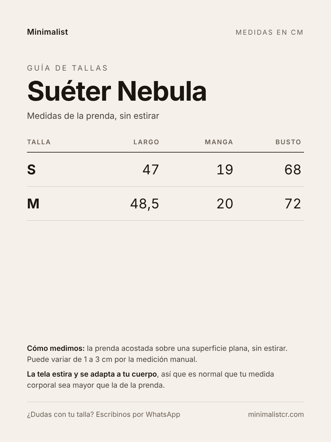 Guía de tallas de Suéter Nebula