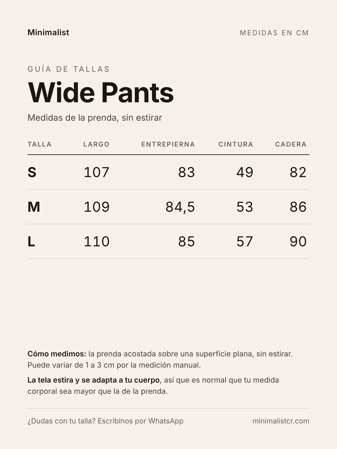 Guía de tallas de Wide Pants
